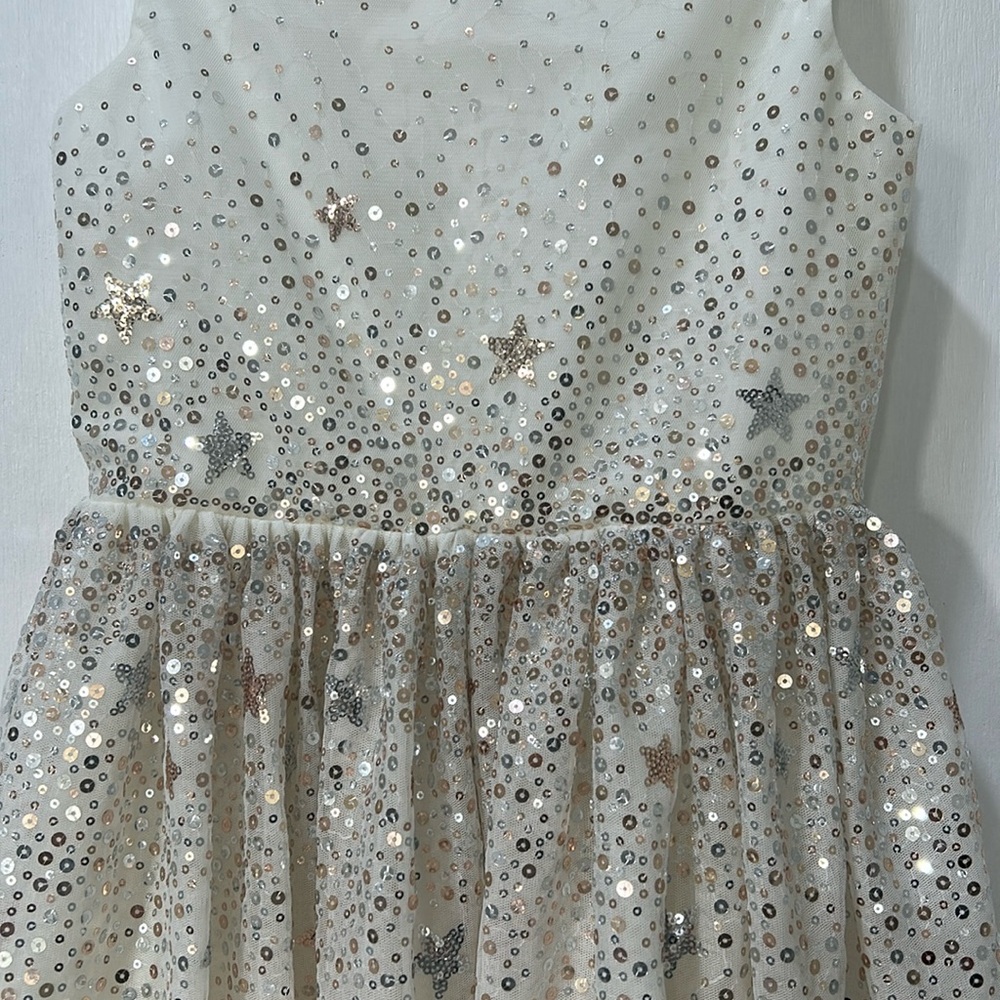H&M GIRL FLARE SKIRT DRESS WITH GOLD SEQUIN STARS IVORY SLEEVELESS Sz 10 - Picture 10 of 16